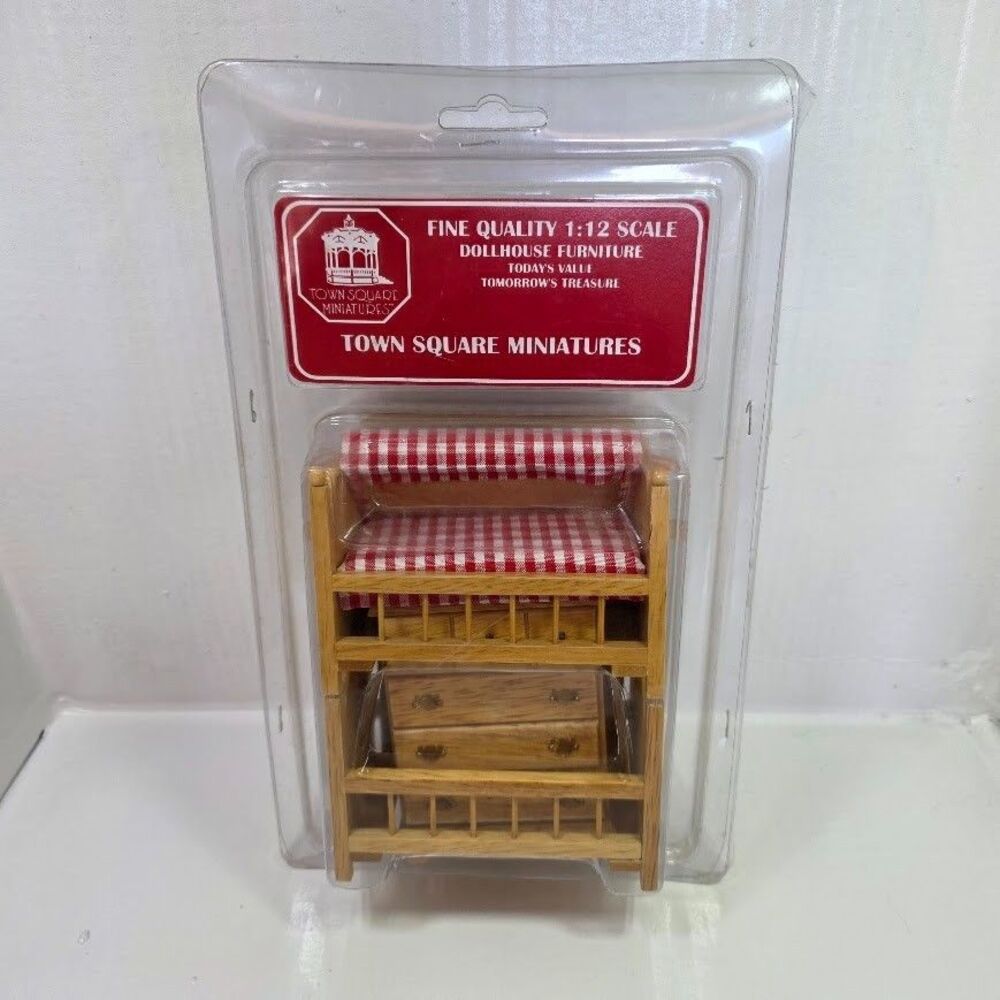 NOS Town Square Miniatures 1:12 Scale 5Pc Bunk Bed Bedroom Set Oak New in Pkg